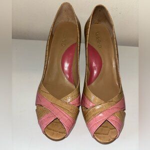 Michelle D Pink and Tan Croc-Embossed Heels